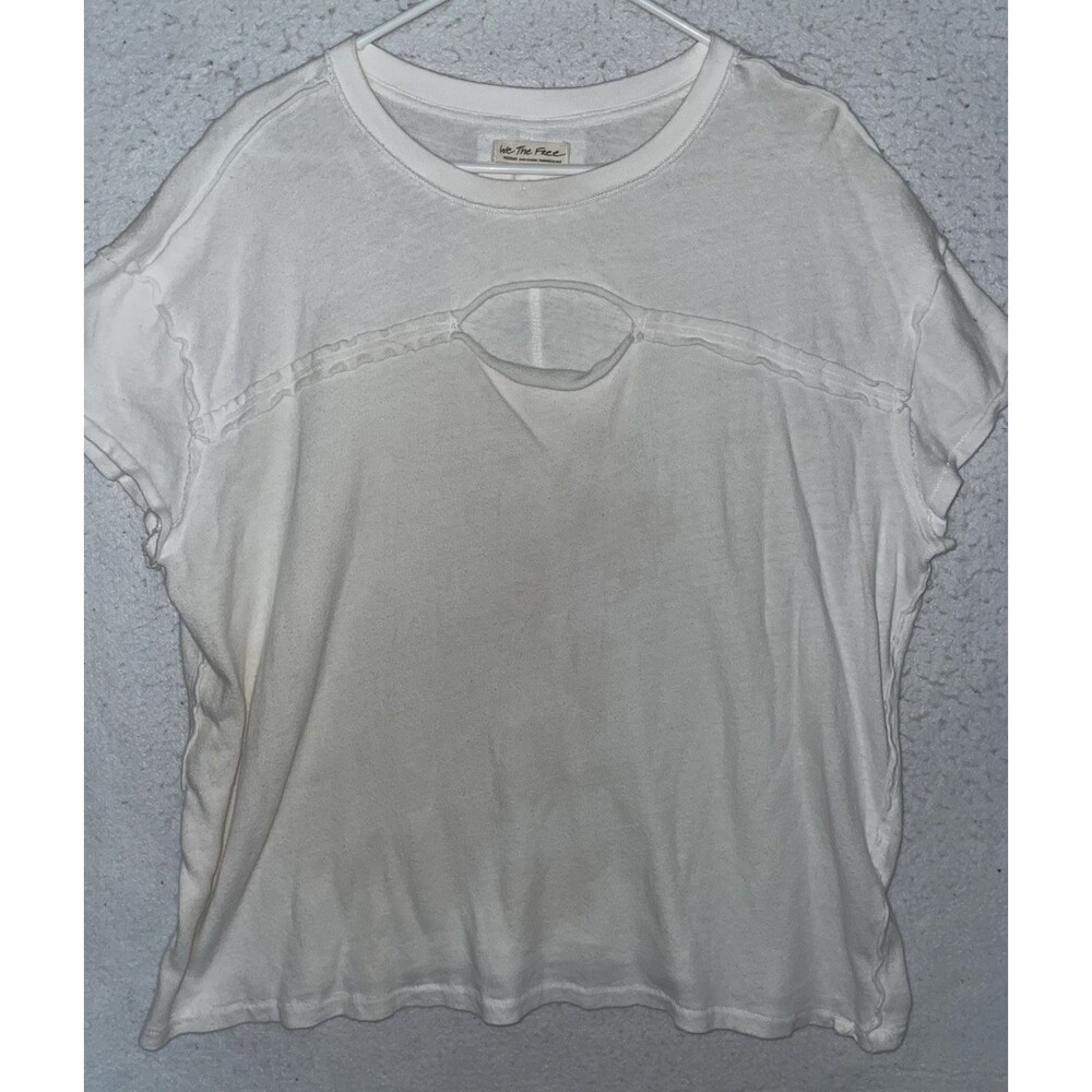 We The Free Women M Cut out Top Tee White Raw Edge Boxy Short Sleeve 100% cotton